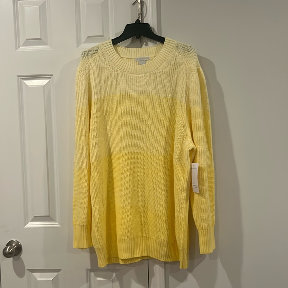 NWT Design History Pastel Yellow Ombre Crewneck Sweater Ribbed Cotton/Acrylic